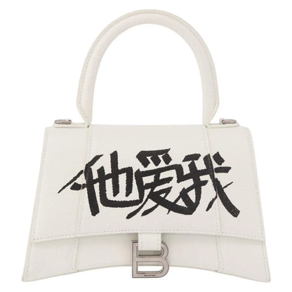 Balenciaga Hourglass Top Handle Leather, White, Leather, Handbag