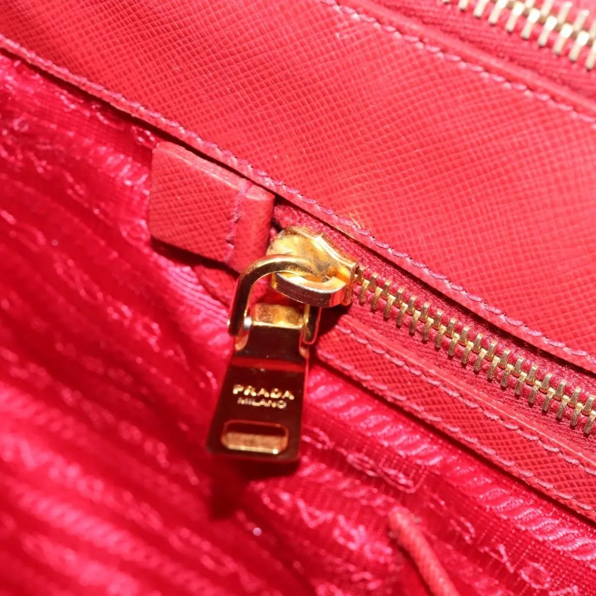 Prada Double Zip Lux Tote Saffiano Leather, Red, Leather, Handbag