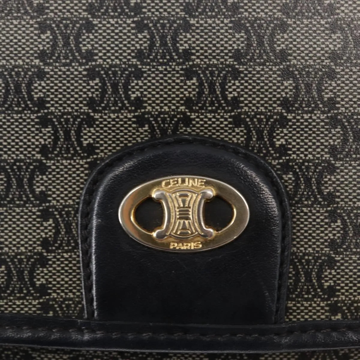 Celine Vintage Macadam Canvas and Leather, Black, Canvas, Shoulder Bag