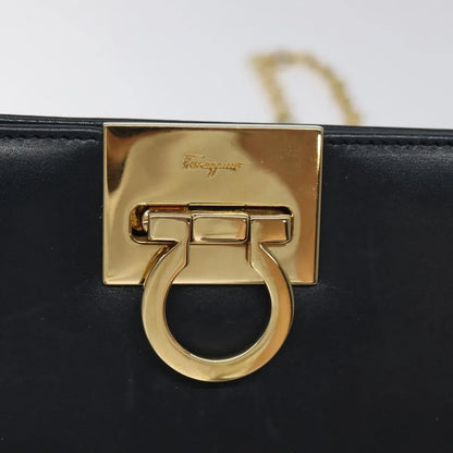 Salvatore Ferragamo Vintage Gancini Chain Leather, Navy, Leather, Shoulder Bag