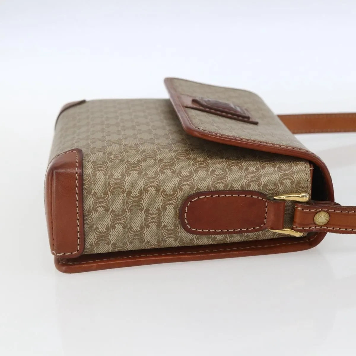 Celine Vintage Macadam Canvas and Leather, Beige, Canvas, Shoulder Bag