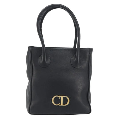 Christian Dior Vintage CD Logo Tote Leather, Black, Leather, Handbag