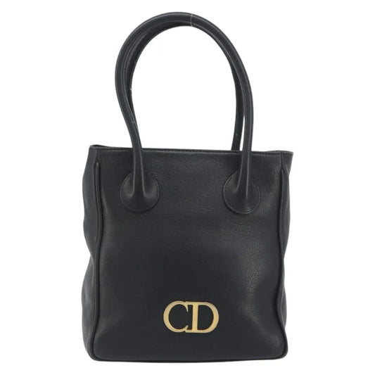 Christian Dior Vintage CD Logo Tote Leather, Black, Leather, Handbag