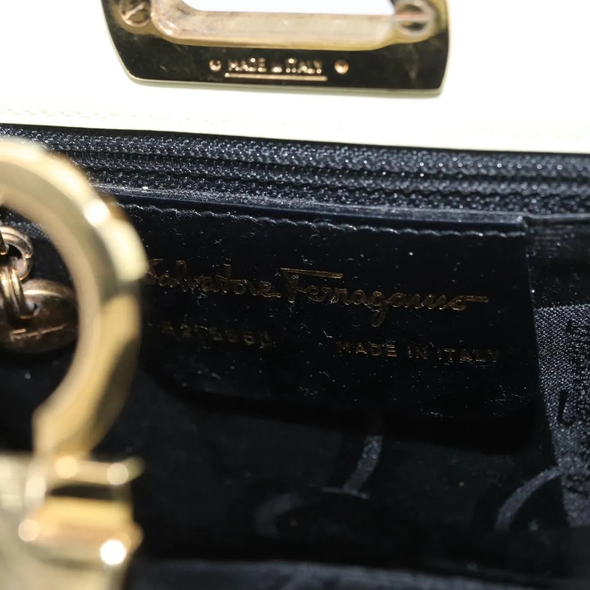 Salvatore Ferragamo Gancini Patent Leather, Black, Patent Leather, Handbag