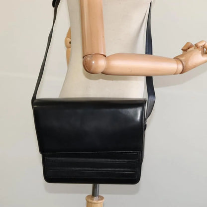 Gucci Vintage Flat Messenger Nylon and Leather, Black, Leather, Shoulder Bag