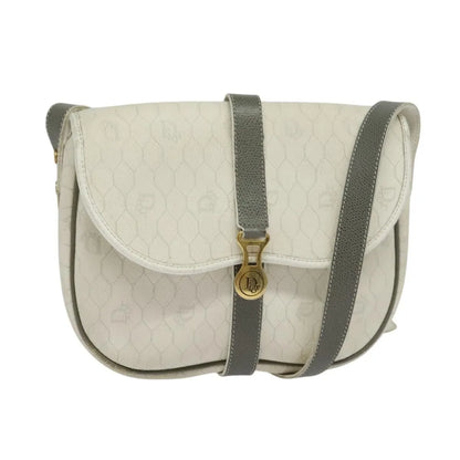 Christian Dior Vintage Honeycomb Flap Canvas and Leather, White, Canvas, Shoulder Bag