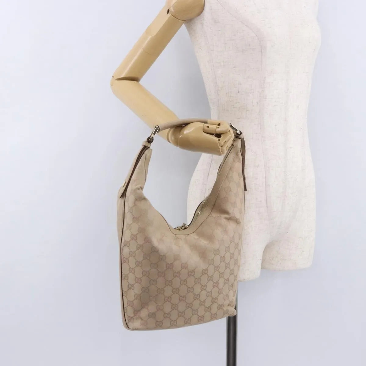 Gucci Zip Hobo Canvas, Beige, Canvas, Handbag