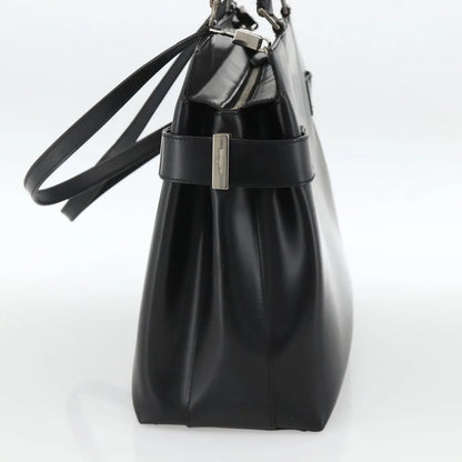 Salvatore Ferragamo Double Gancini Side Buckle Tote Leather, Black, Leather, Handbag