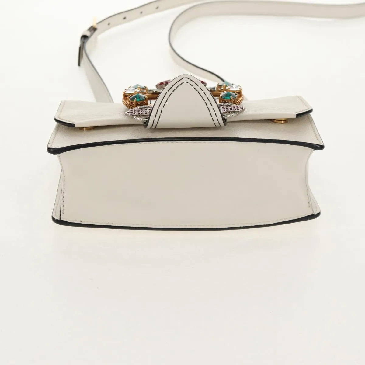 Miu Miu Madras Crystal Buckle Leather, White, Leather, Shoulder Bag
