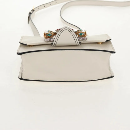 Miu Miu Madras Crystal Buckle Leather, White, Leather, Shoulder Bag