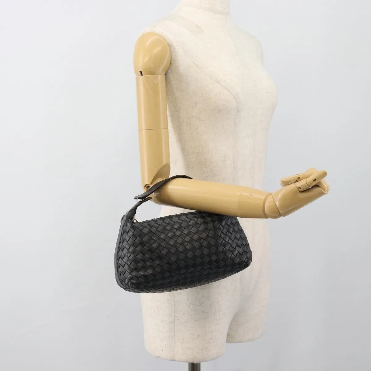 Bottega Veneta Handle Pouch Intrecciato Nappa, Black, Leather, Clutch