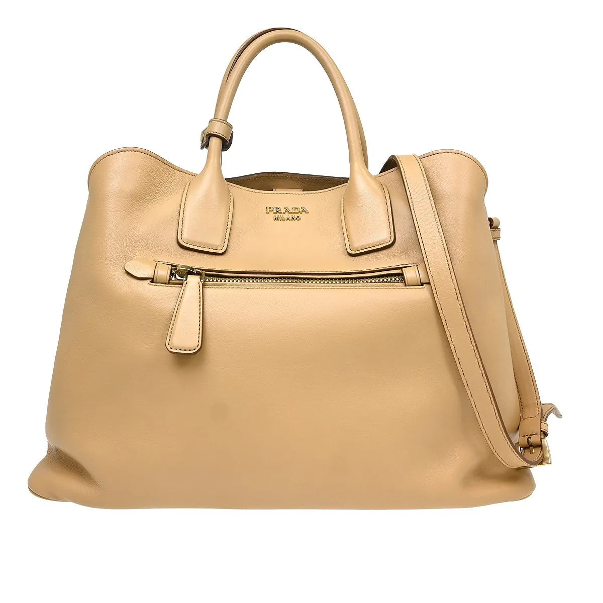 Prada Shopping Tote Cervo Leather, Beige, Leather, Handbag