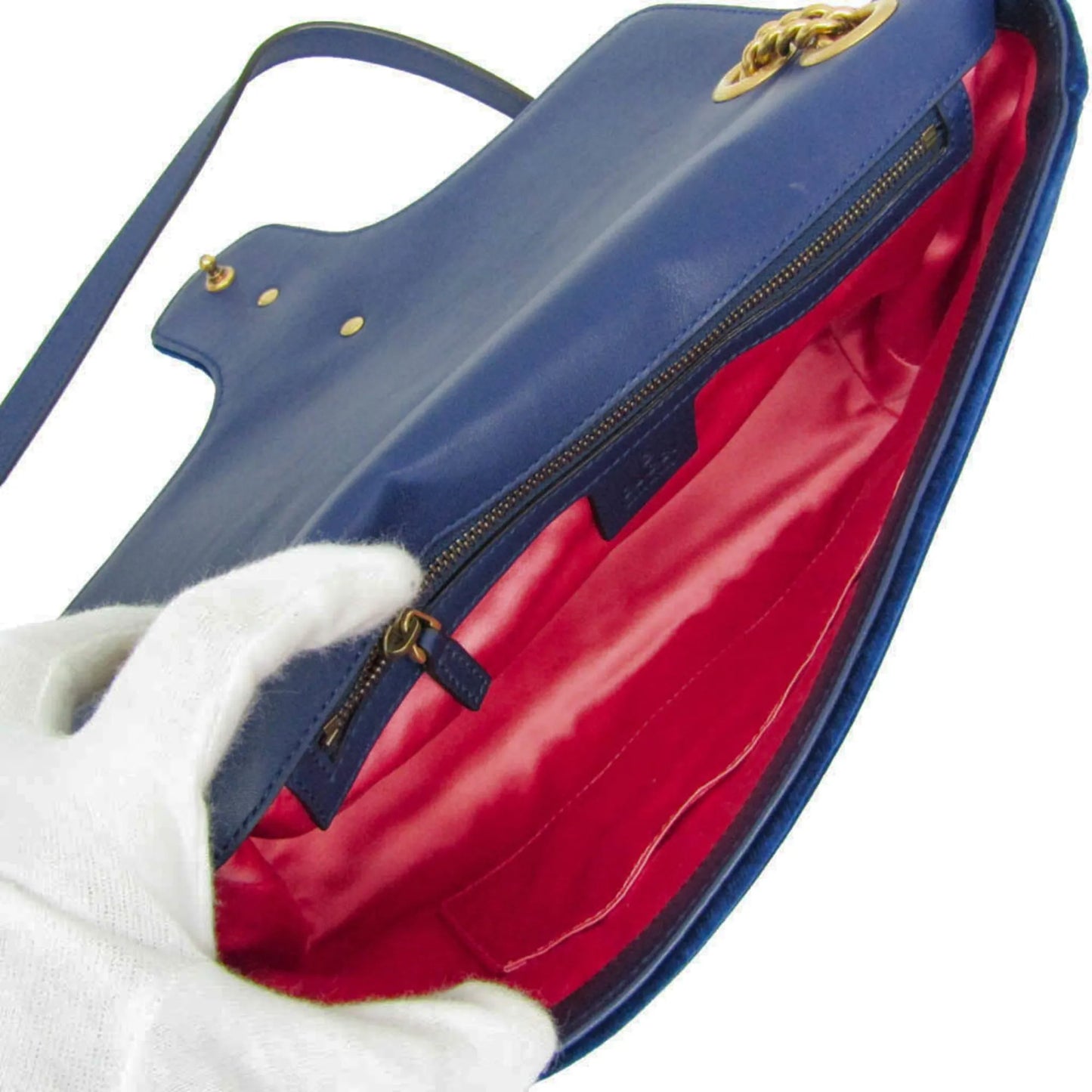 Gucci GG Marmont Flap Embroidered Matelasse Velvet, Blue, Velvet, Shoulder Bag