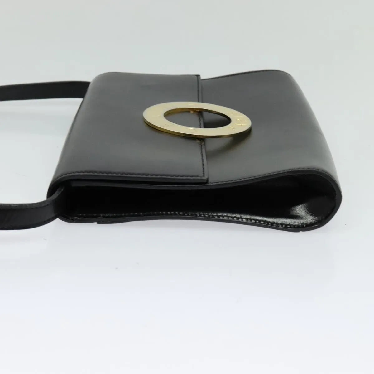 Celine Vintage Circle Logo Leather, Black, Leather, Shoulder Bag