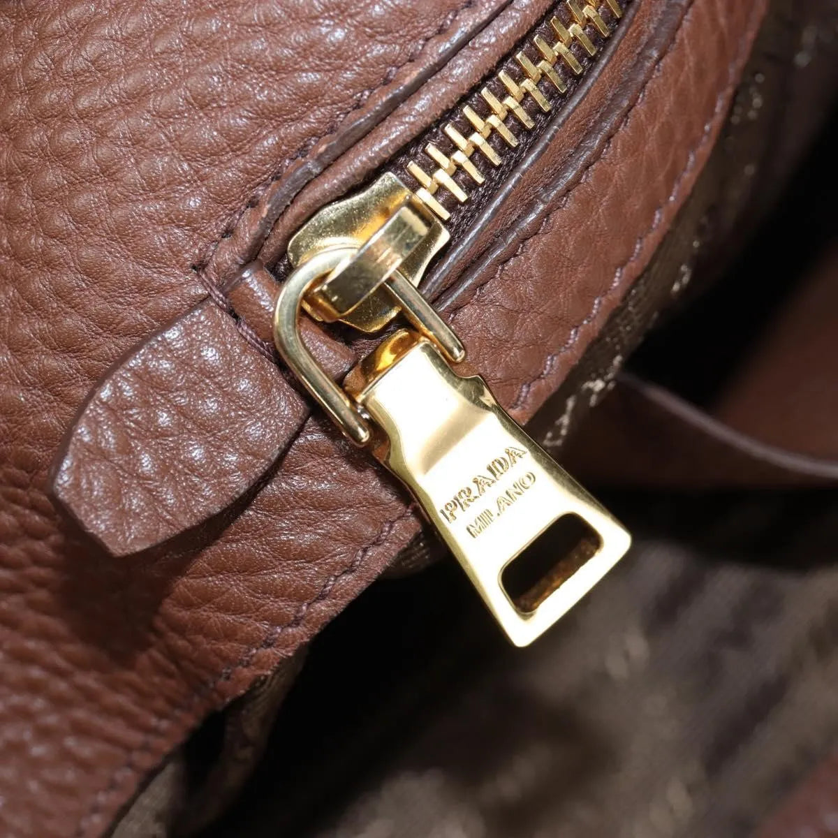 Prada Side Zip Hobo Soft Calf, Brown, Leather, Shoulder Bag