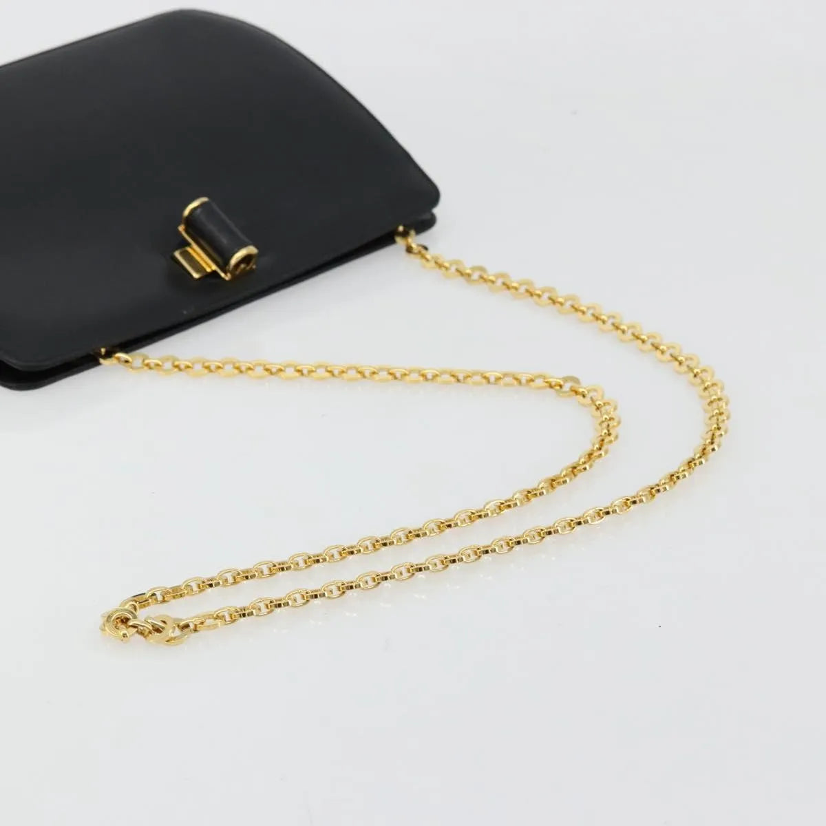 Salvatore Ferragamo Vintage Chain Leather, Black, Leather, Shoulder Bag