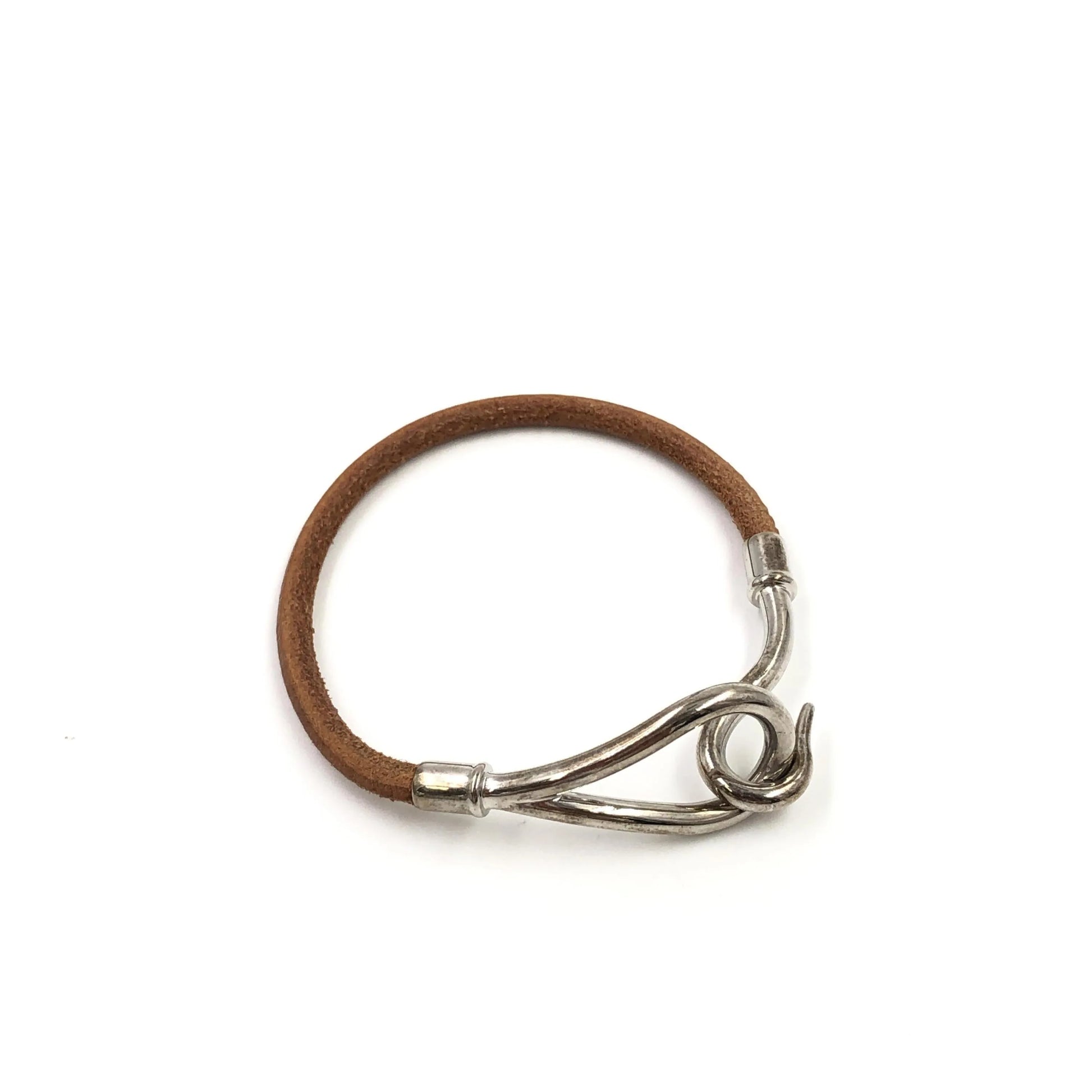 Hermes Jumbo Hook Braided Leather and Metal, Brown, Leather, Bracelet