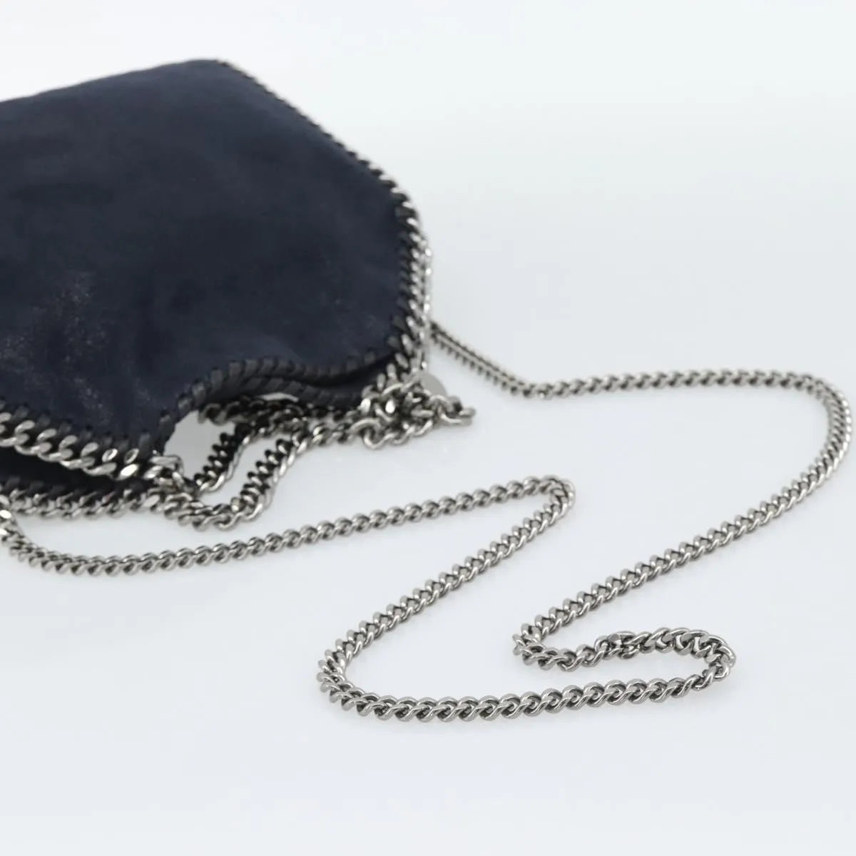 Stella McCartney Falabella Fold Over Faux Leather, Navy, Polyester, Shoulder Bag