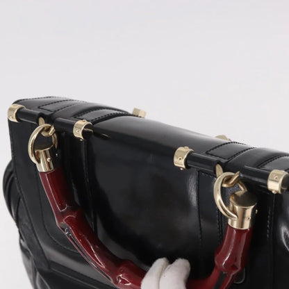 Gucci Pop Bamboo Handle Dialux Coated Canvas, Black, PVC, Handbag
