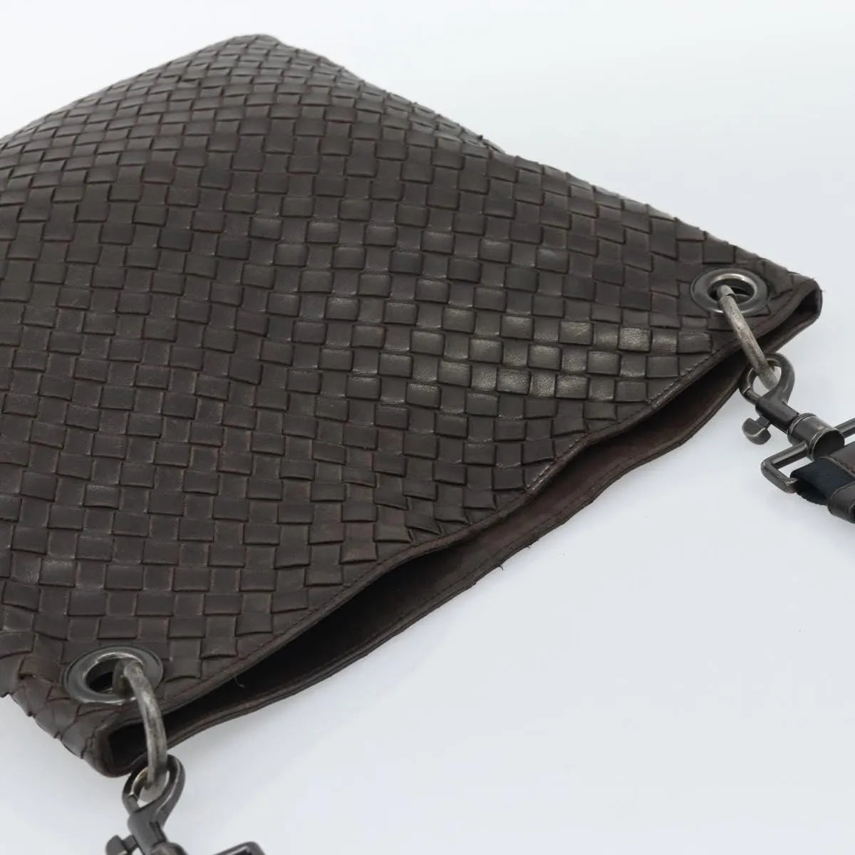 Bottega Veneta Flat Messenger Intrecciato Nappa, Brown, Leather, Crossbody Bag