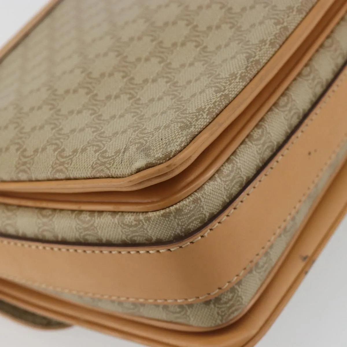 Celine Vintage Macadam Canvas and Leather, Beige, Canvas, Shoulder Bag