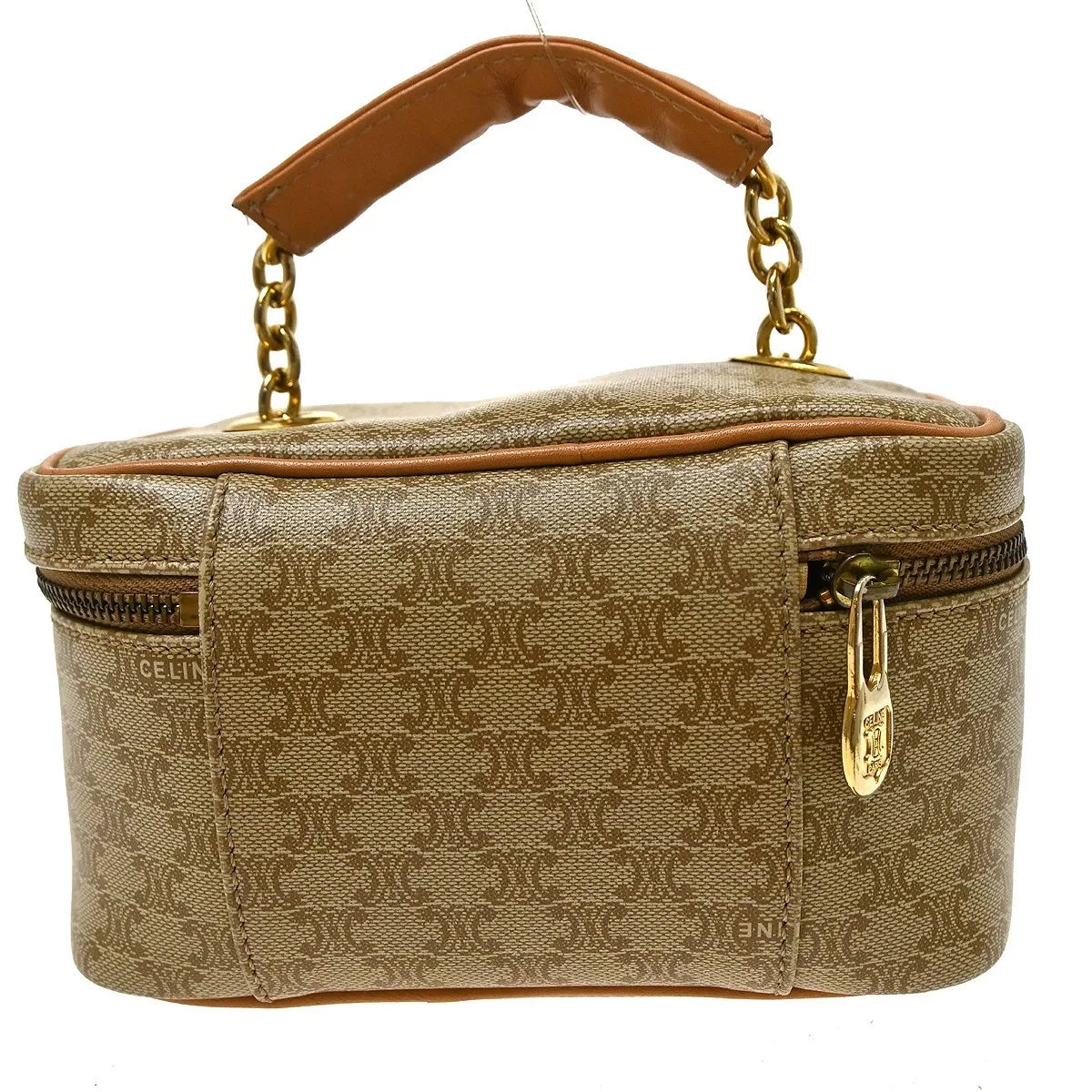 Celine Top Handle Vanity Box Leather, Beige, PVC, Handbag