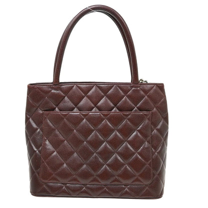 Chanel Medallion Tote Quilted Caviar, Burgundy, Leather, Tote Bag