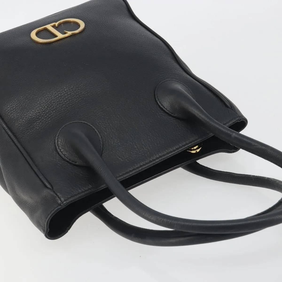 Christian Dior Vintage CD Logo Tote Leather, Black, Leather, Handbag