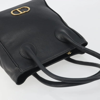 Christian Dior Vintage CD Logo Tote Leather, Black, Leather, Handbag
