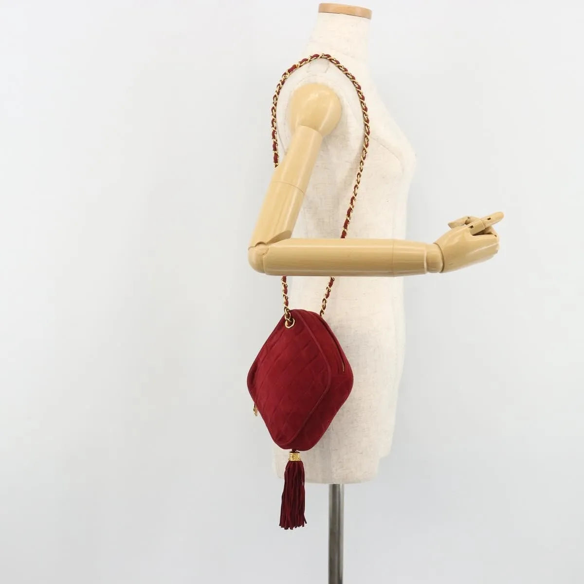 Chanel Vintage Diamond Tassel Quilted Suede, Red, Suede, Shoulder Bag