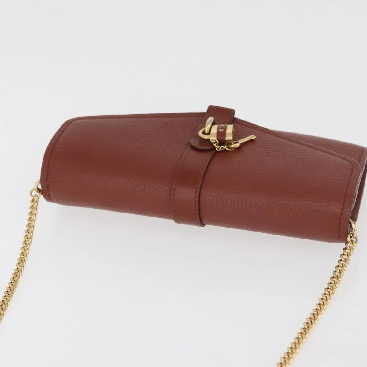 Chloe Aby Chain Leather, Brown, Leather, Shoulder Bag