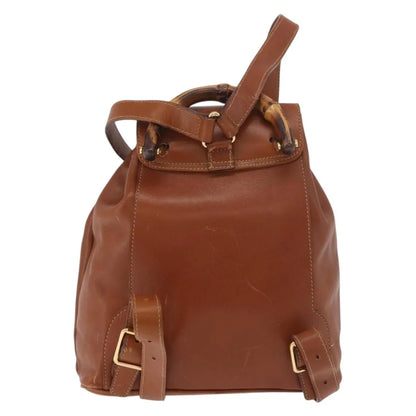 Gucci Vintage Bamboo Leather, Brown, Leather, Backpack