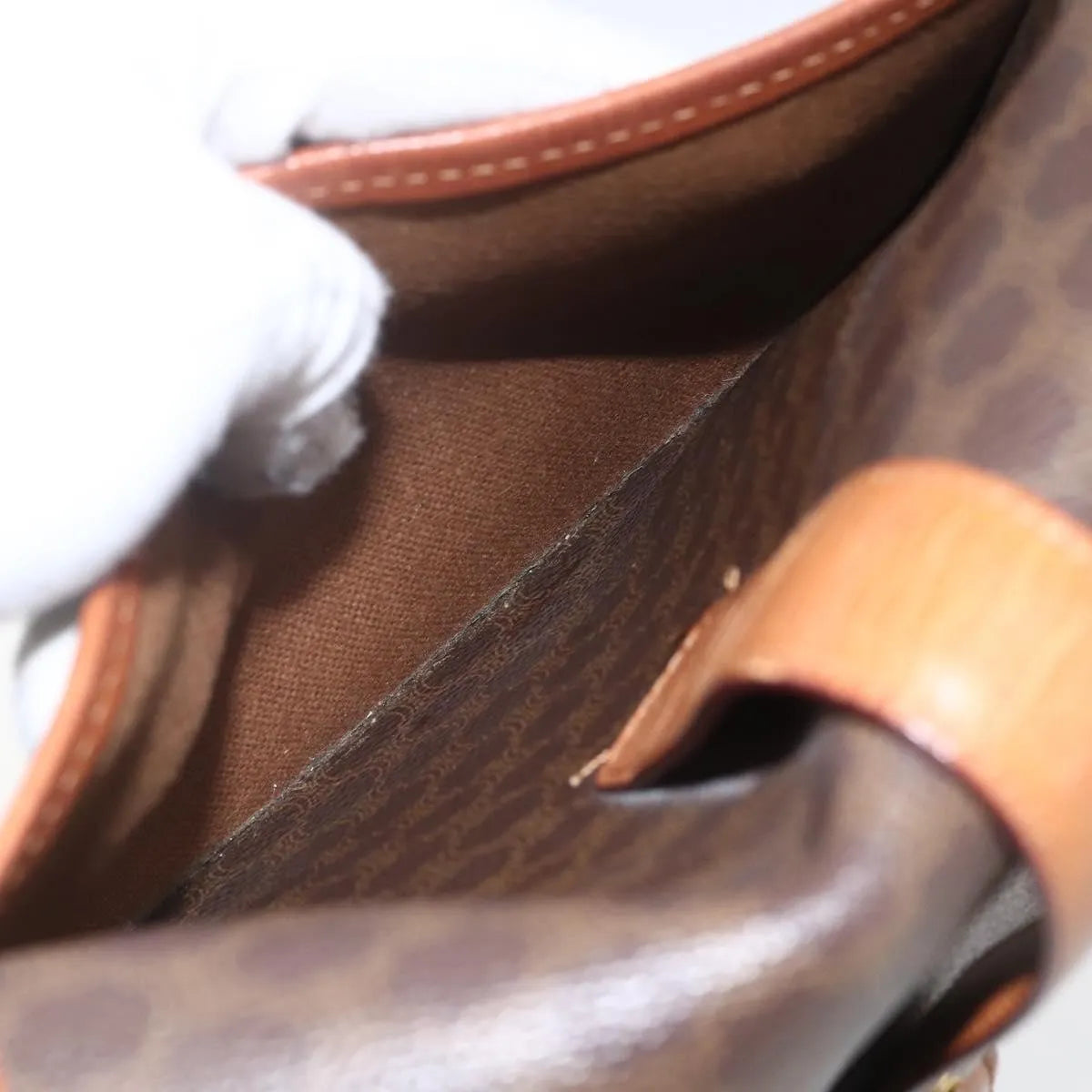 Celine Vintage Macadam Canvas and Leather, Brown, Canvas, Shoulder Bag