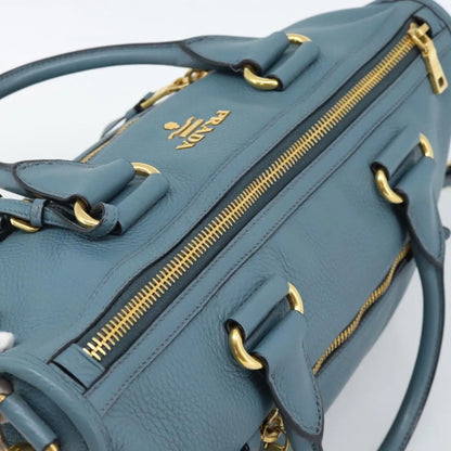 Prada Front Zip Convertible Satchel Vitello Phenix, Blue, Leather, Handbag