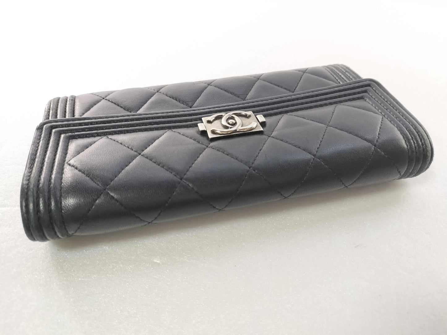 Chanel Boy Flap Quilted Lambskin, Black, Leather, Wallet