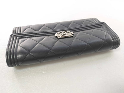 Chanel Boy Flap Quilted Lambskin, Black, Leather, Wallet