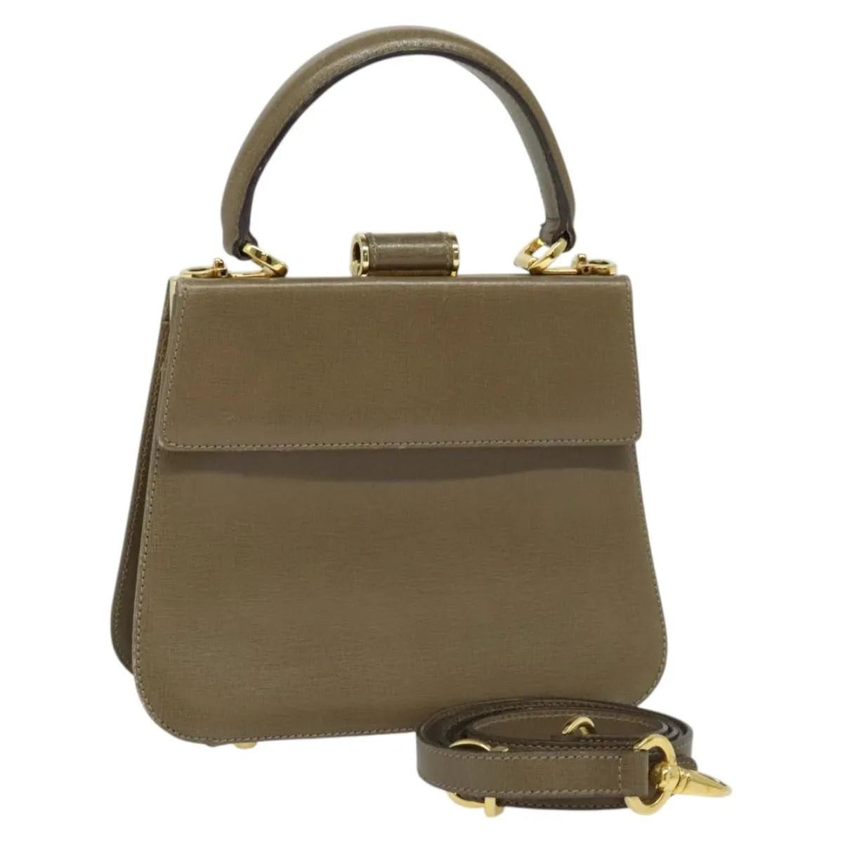 Salvatore Ferragamo Gancini Leather, Brown, Leather, Handbag