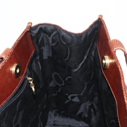 Salvatore Ferragamo Vintage Vara Bow Tote Lizard Embossed Leather, Brown, Leather, Tote Bag