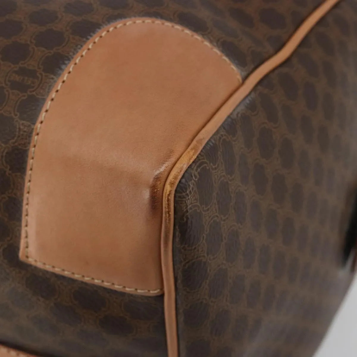 Celine Vintage Macadam Boston Canvas and Leather, Brown, Canvas, Handbag