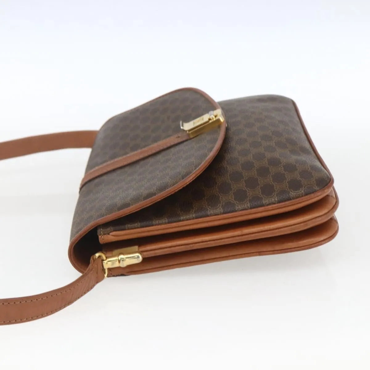 Celine Vintage Macadam Canvas and Leather, Brown, Canvas, Shoulder Bag