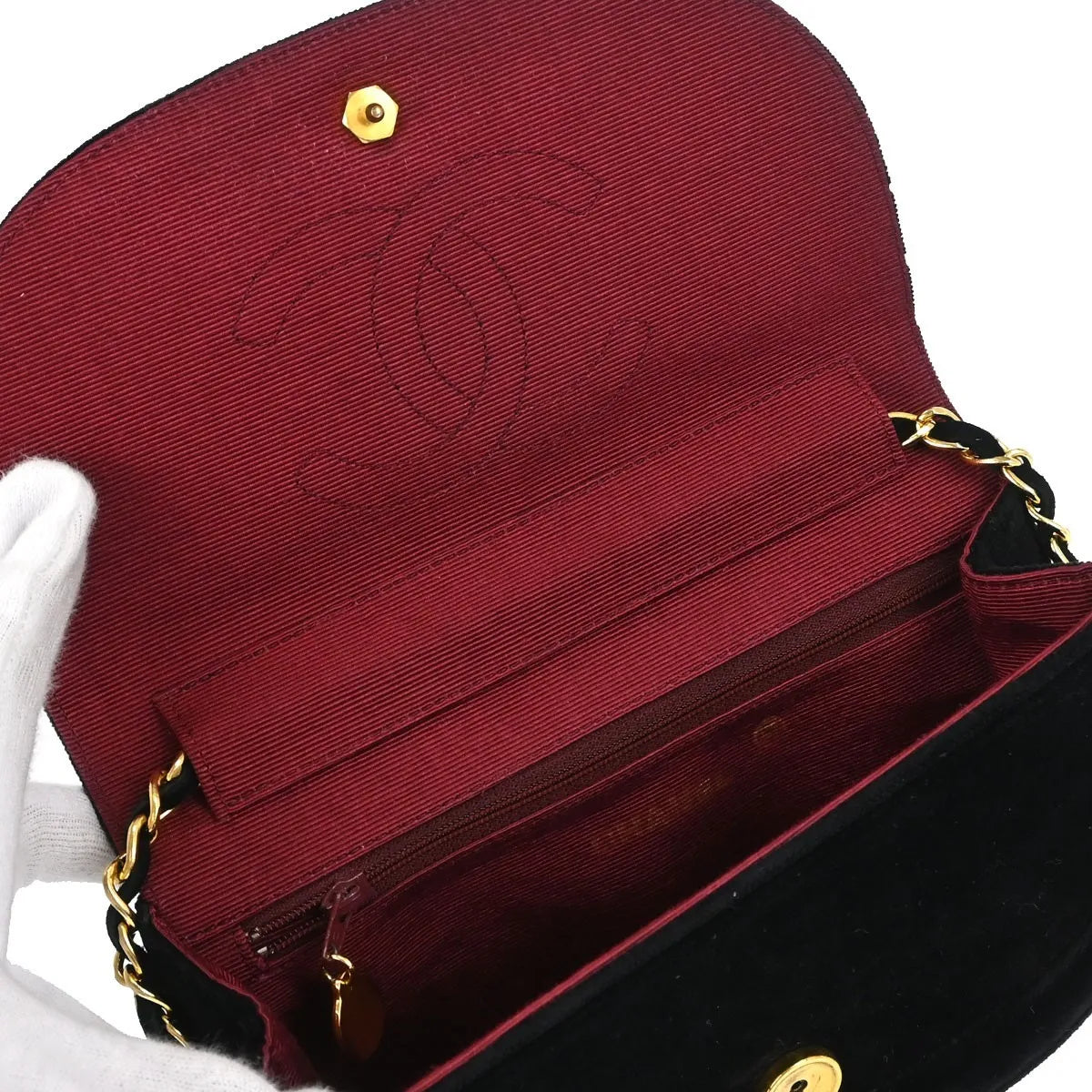 Chanel Vintage Crescent Flap Horizontal Quilted Velvet, Black, Velvet, Shoulder Bag