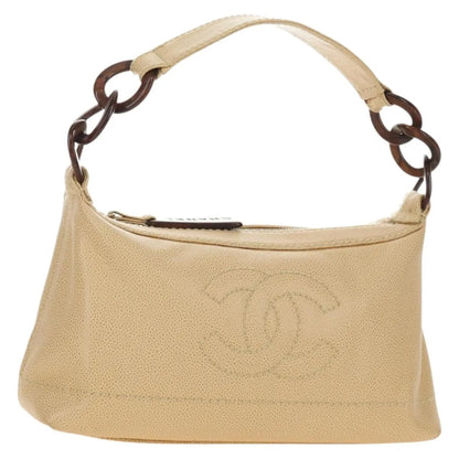 Chanel Vintage CC Resin Chain Caviar, Beige, Leather, Shoulder Bag