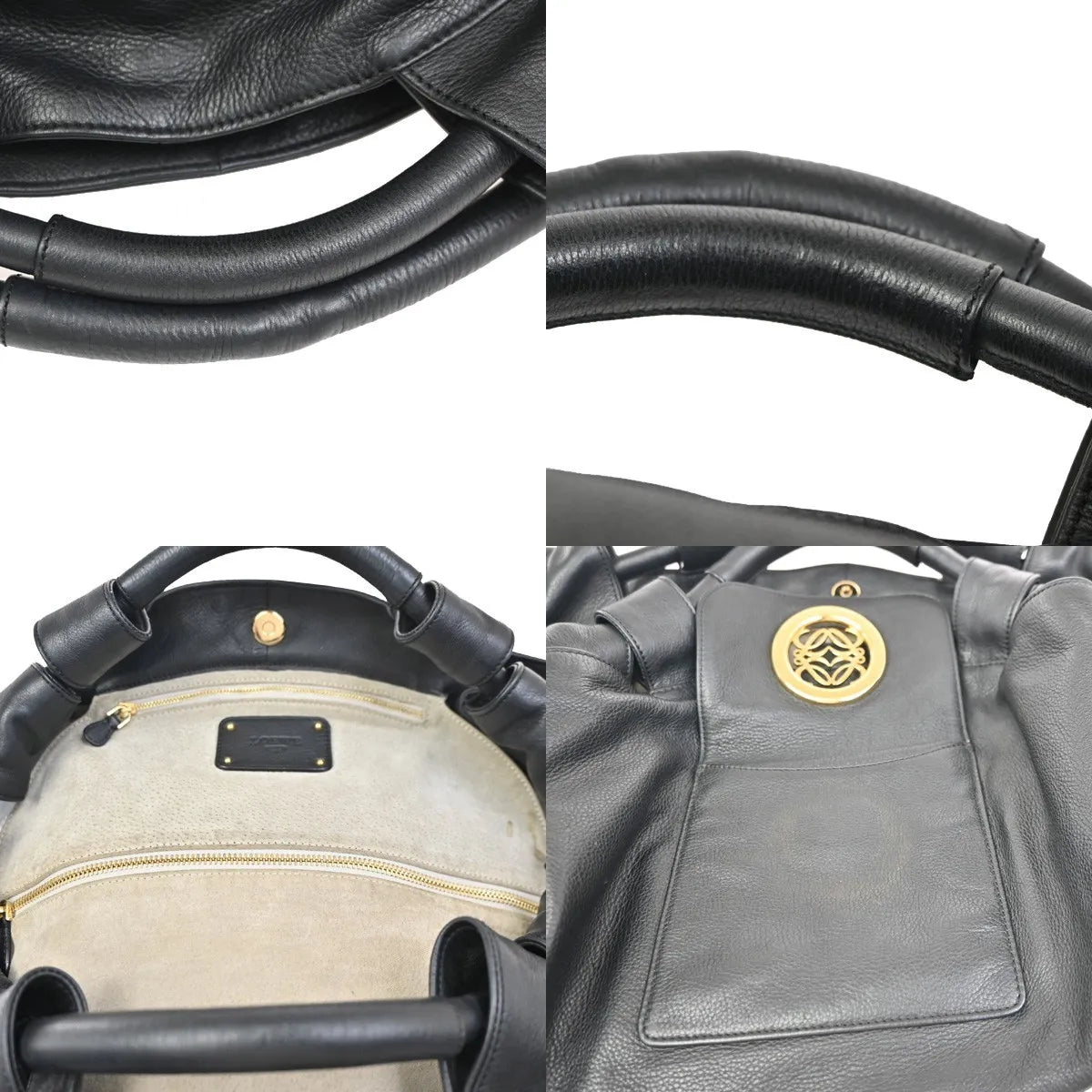 Loewe Anagram Logo Nappa Aire Hand Leather, Black, Leather, Tote Bag