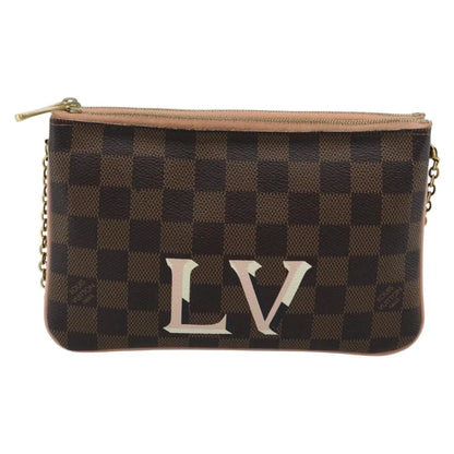 Louis Vuitton Double Zip Pochette Damier, Brown, Canvas, Clutch