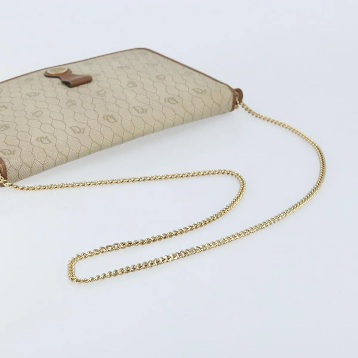 Christian Dior Vintage Honeycomb chain Canvas, Beige, Canvas, Shoulder Bag