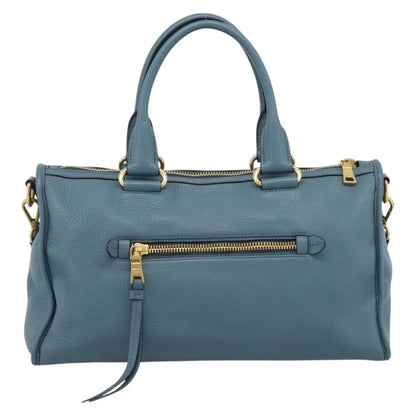 Prada Front Zip Convertible Satchel Vitello Phenix, Blue, Leather, Handbag