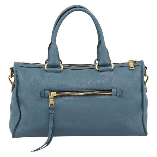 Prada Front Zip Convertible Satchel Vitello Phenix, Blue, Leather, Handbag
