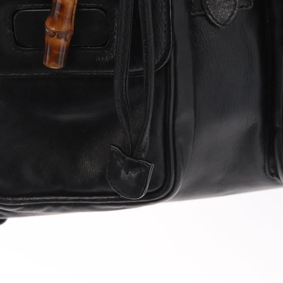 Gucci Vintage Bamboo Leather, Black, Leather, Backpack