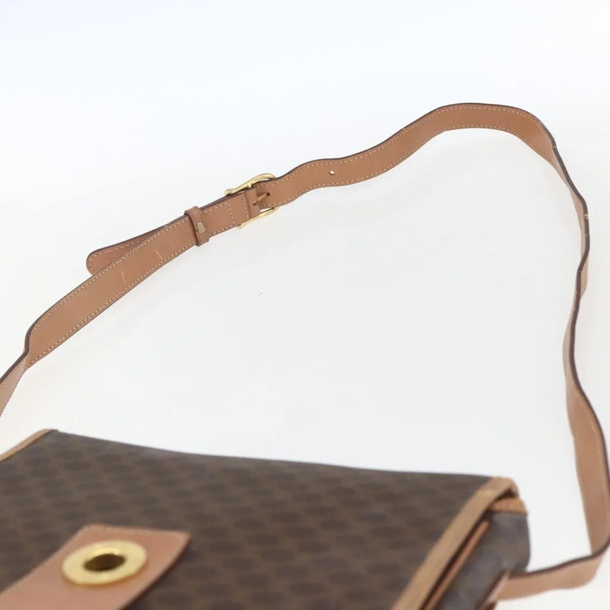 Celine Vintage Macadam Circle Logo Canvas and Leather, Brown, Canvas, Shoulder Bag