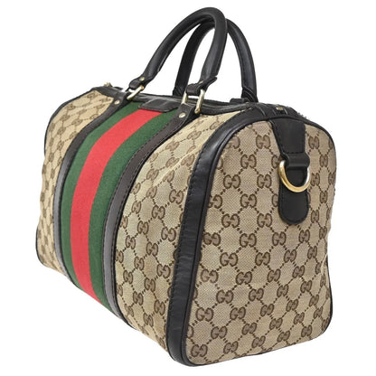 Gucci Vintage Web Boston GG Canvas, Brown, Canvas, Handbag